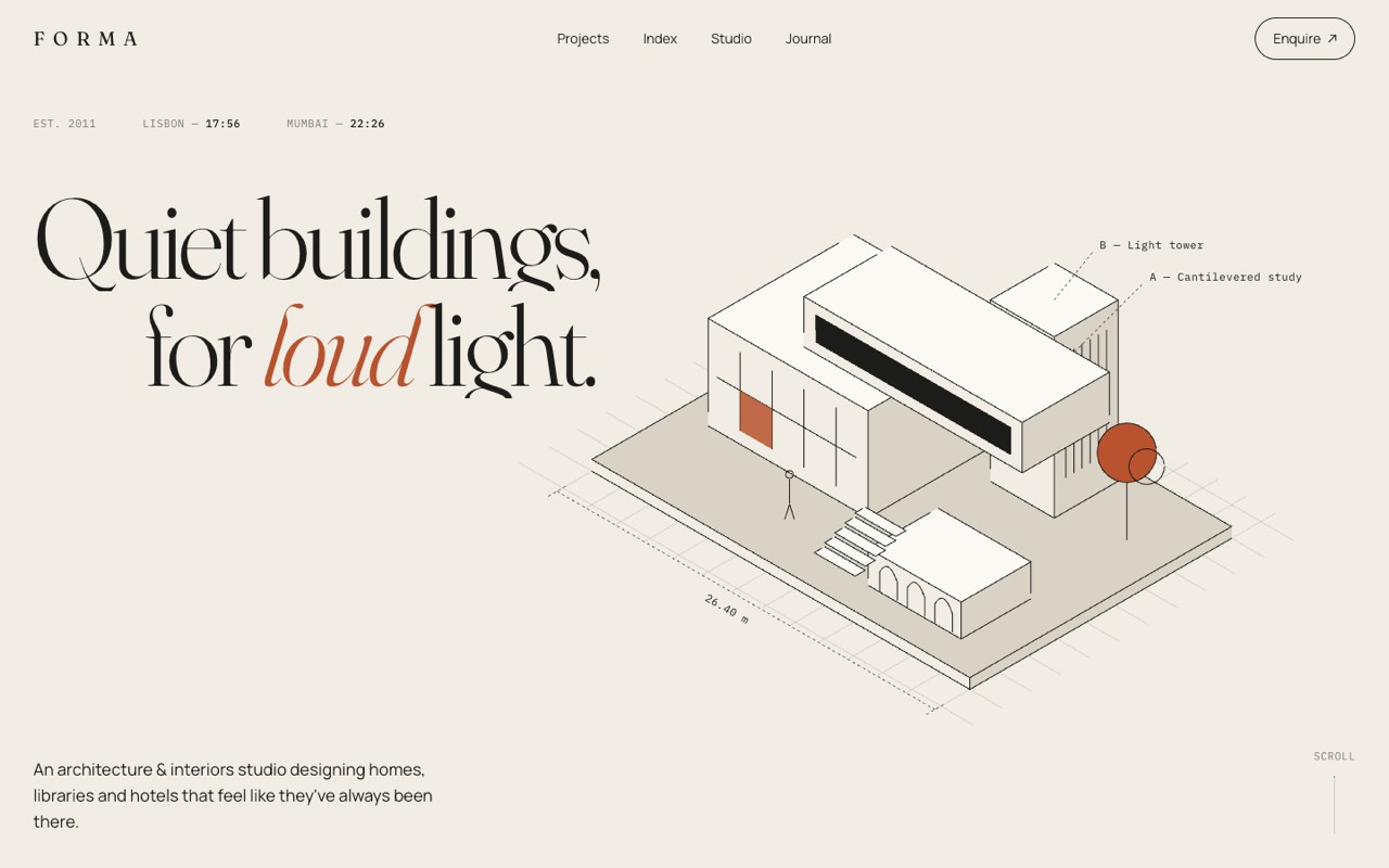 Forma architecture & interiors website design, screen 1
