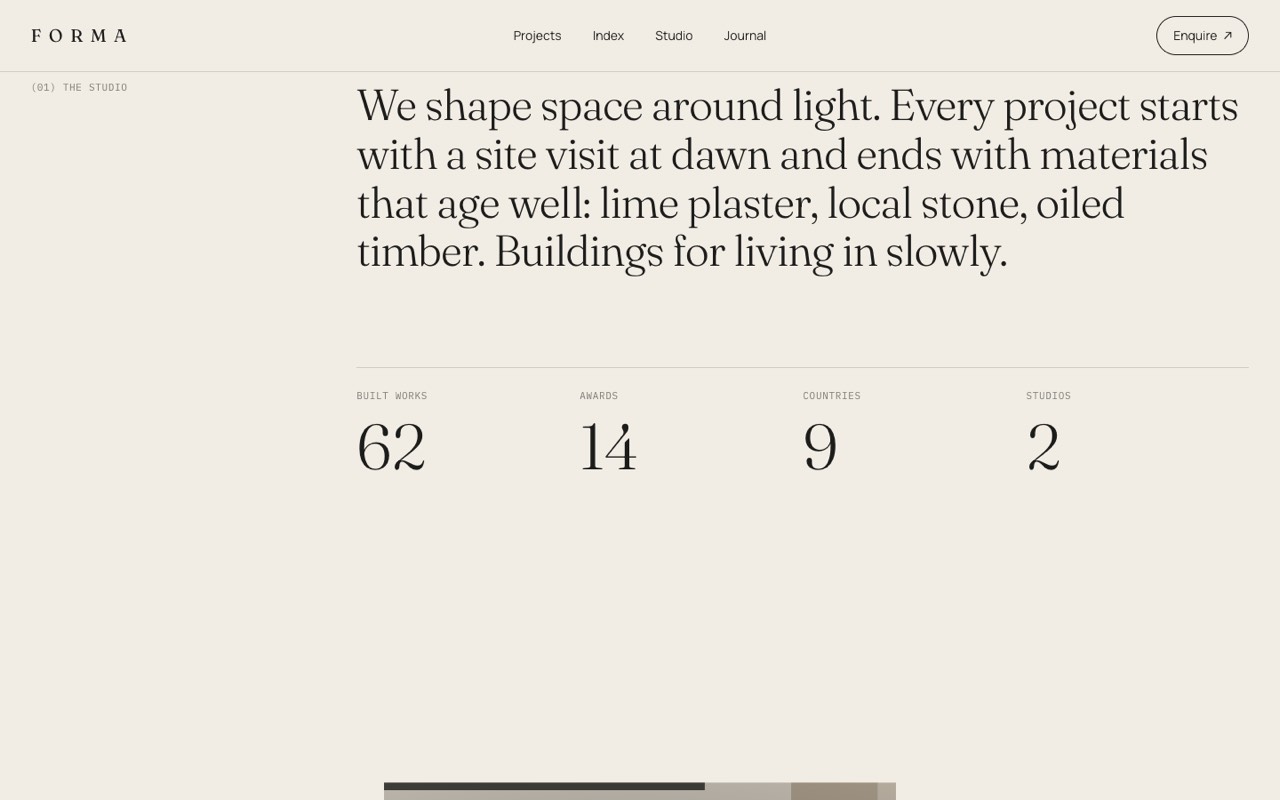 Forma architecture & interiors website design, screen 2