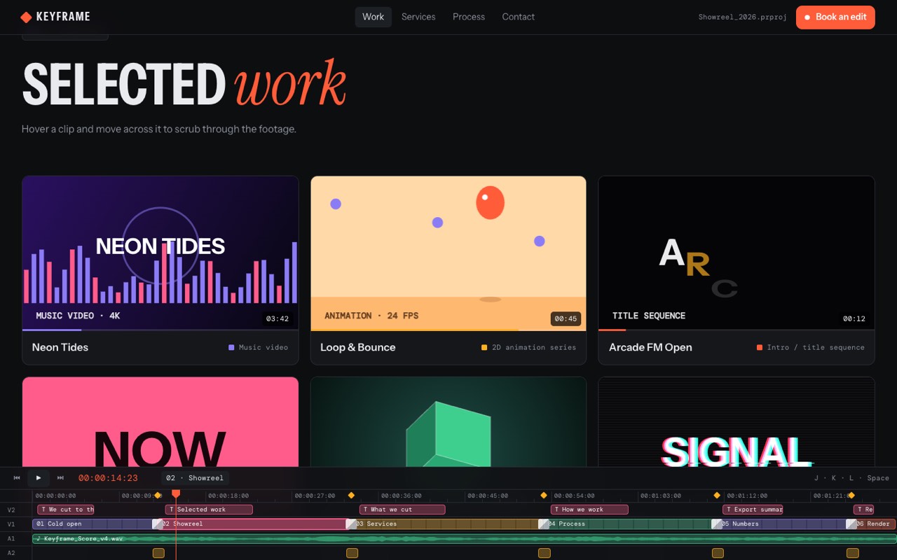 Keyframe video editing & motion studio website design, screen 2