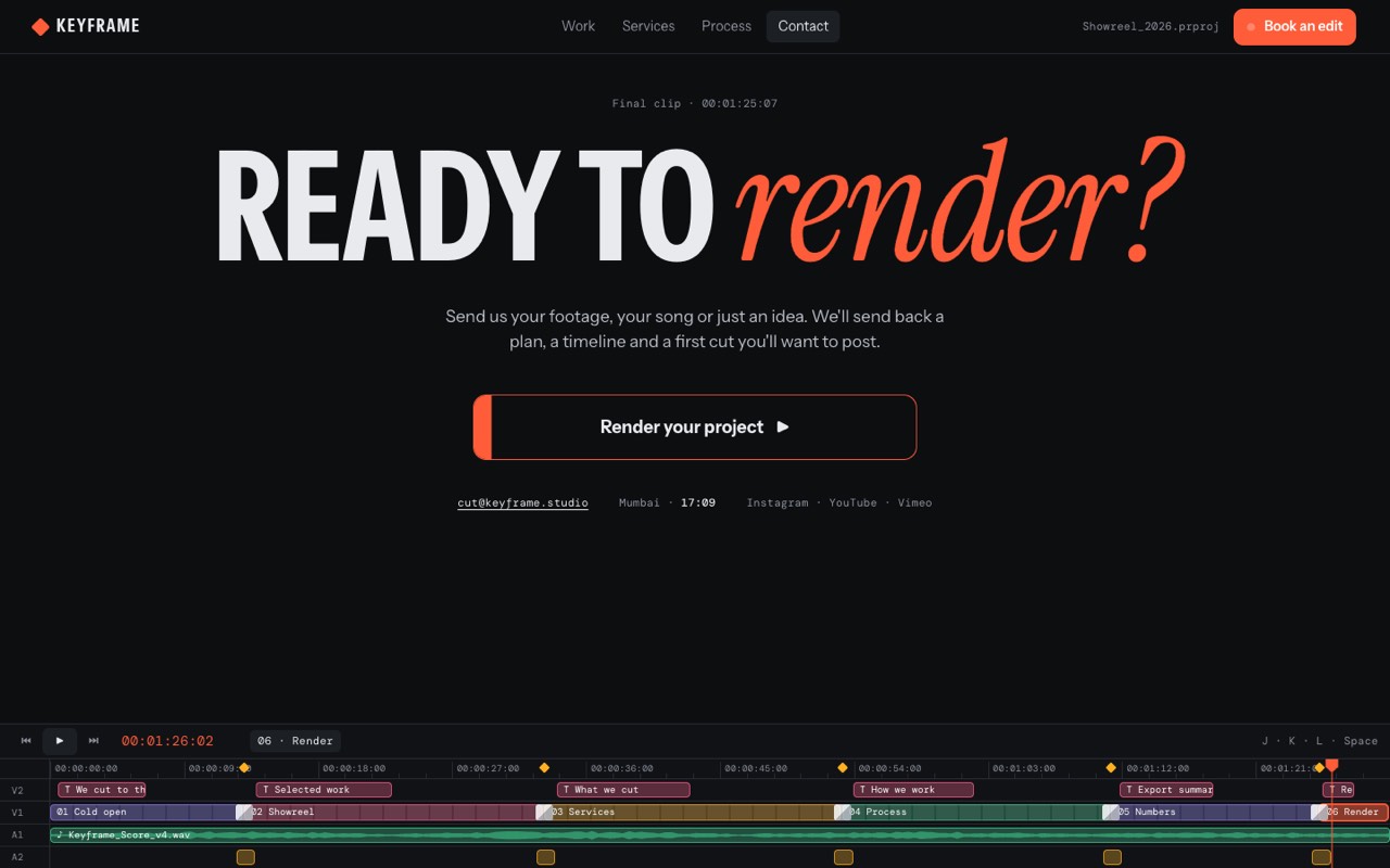 Keyframe video editing & motion studio website design, screen 6