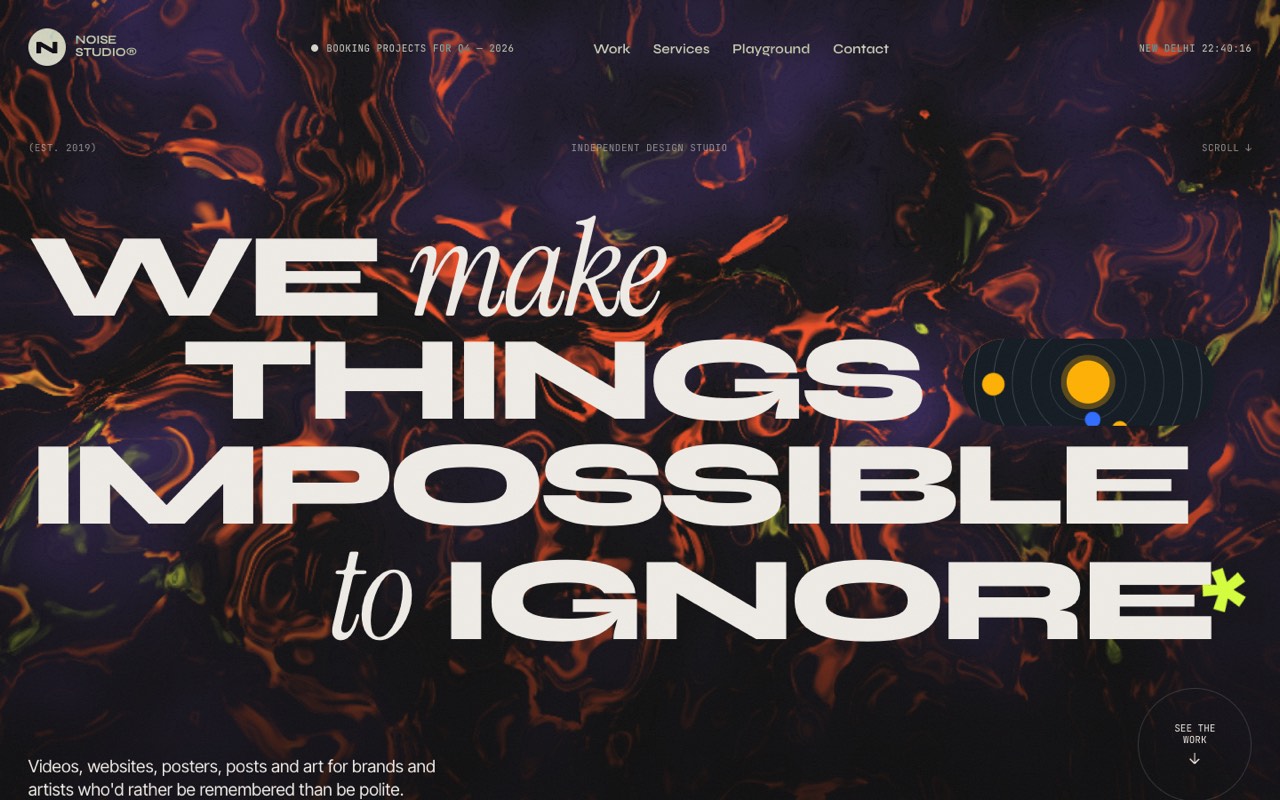 Noise® creative studio website design, screen 1