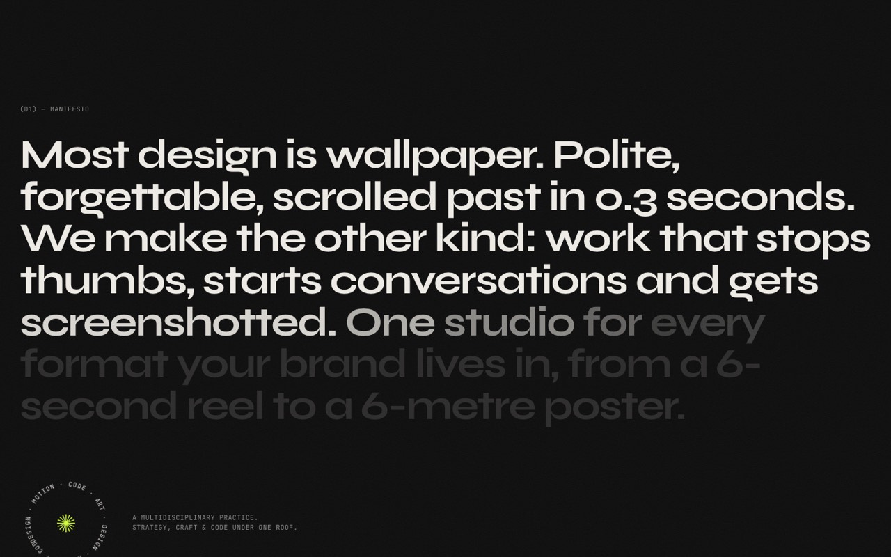 Noise® creative studio website design, screen 2