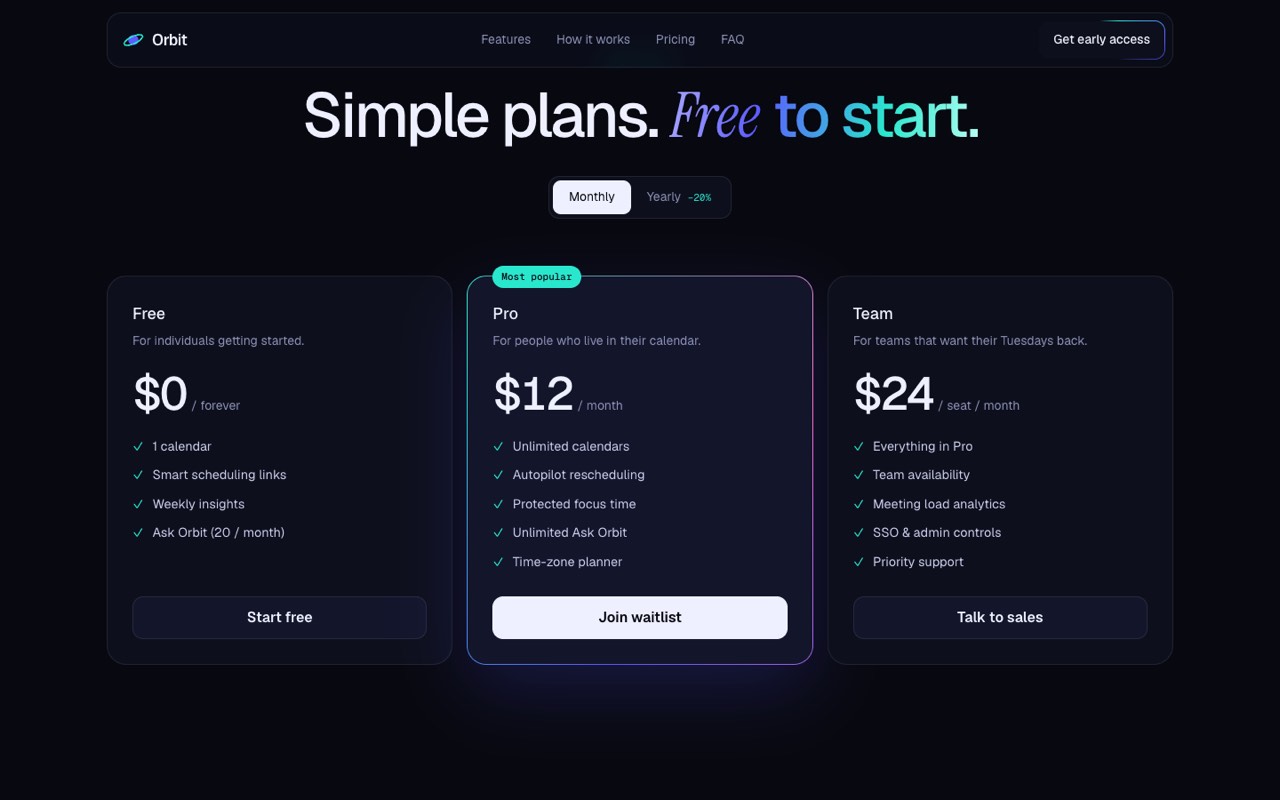 Orbit product & saas launch website design, screen 5